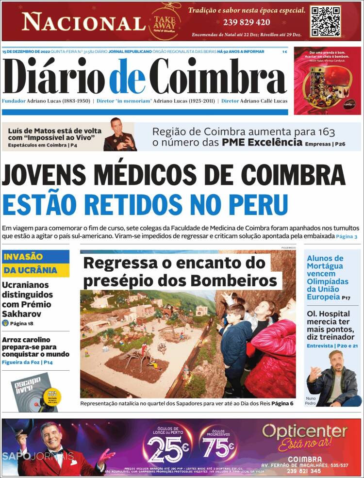 Portada de Diário de Coimbra (Portugal)