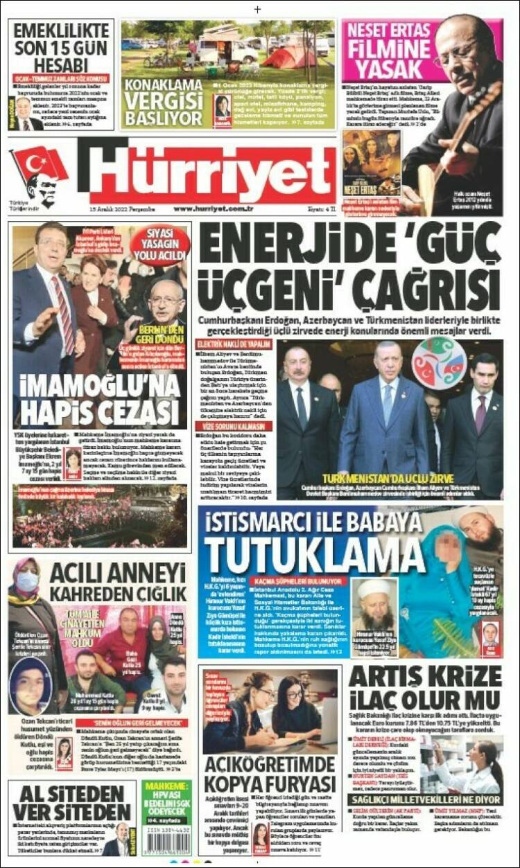 Portada de Hürriyet (Turqu&iacute;a)