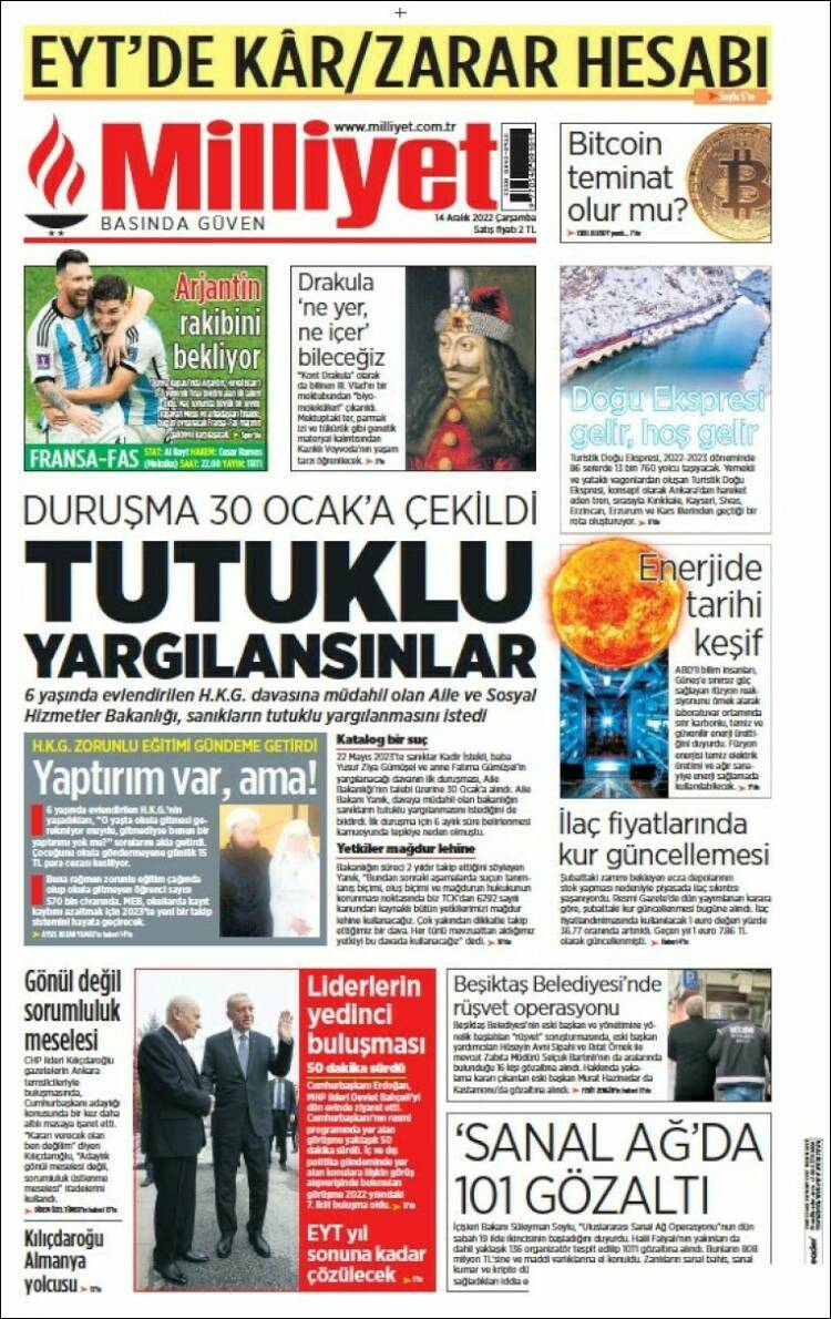 Portada de Milliyet (Turqu&iacute;a)