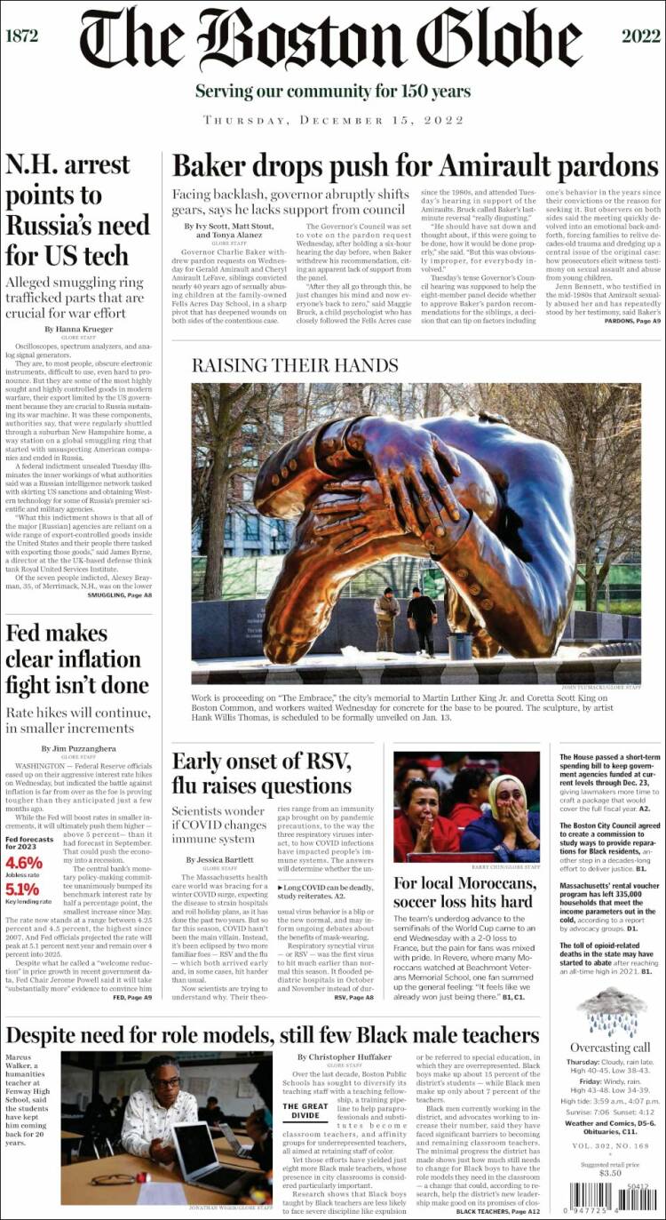 Portada de Boston Globe (USA)