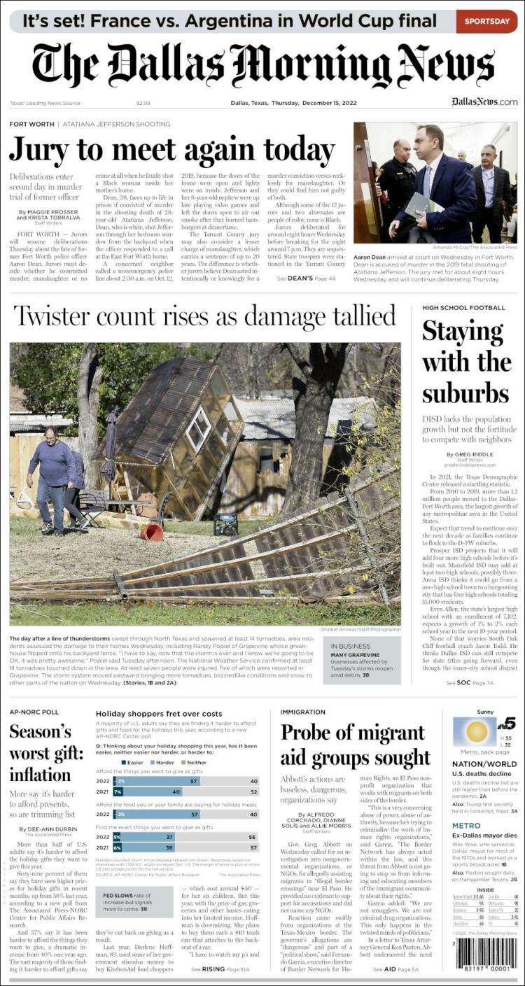 Portada de Dallas Morning News (USA)