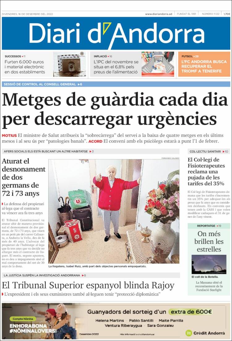 Portada de Diari d’Andorra (Andorra)