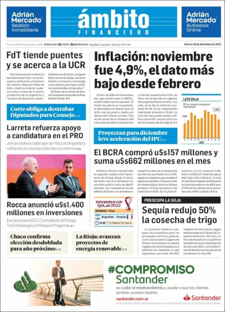 Portada de Diario Ambito Financiero (Argentina)