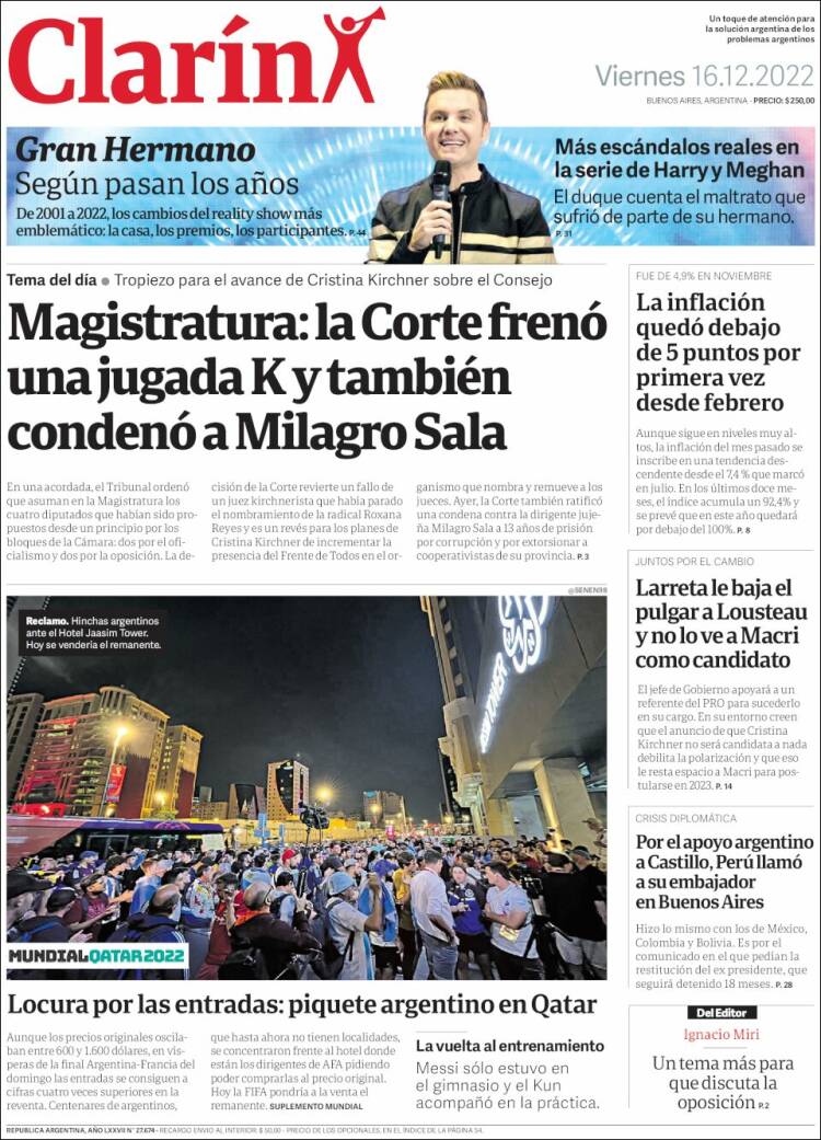 Portada de Clarín (Argentina)