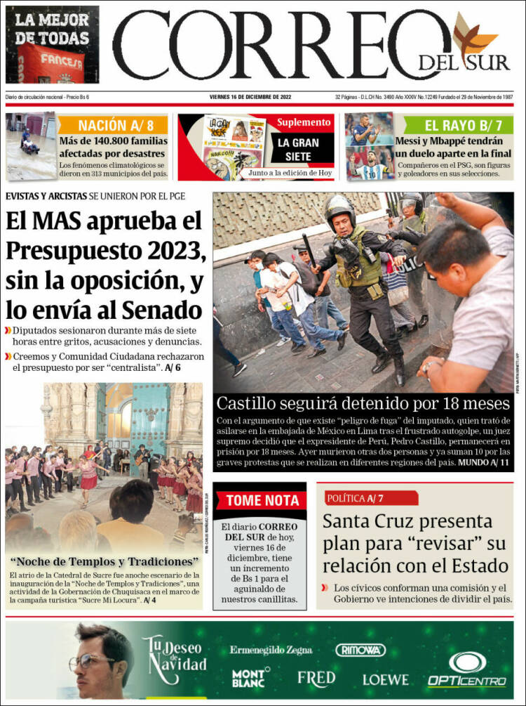 Portada de Correo Sur (Bolivia)