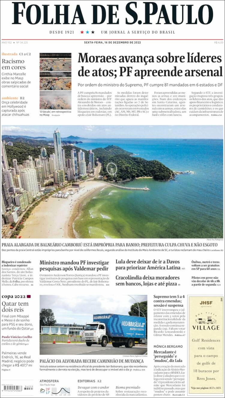 Portada de Folha de São Paulo (Brasil)