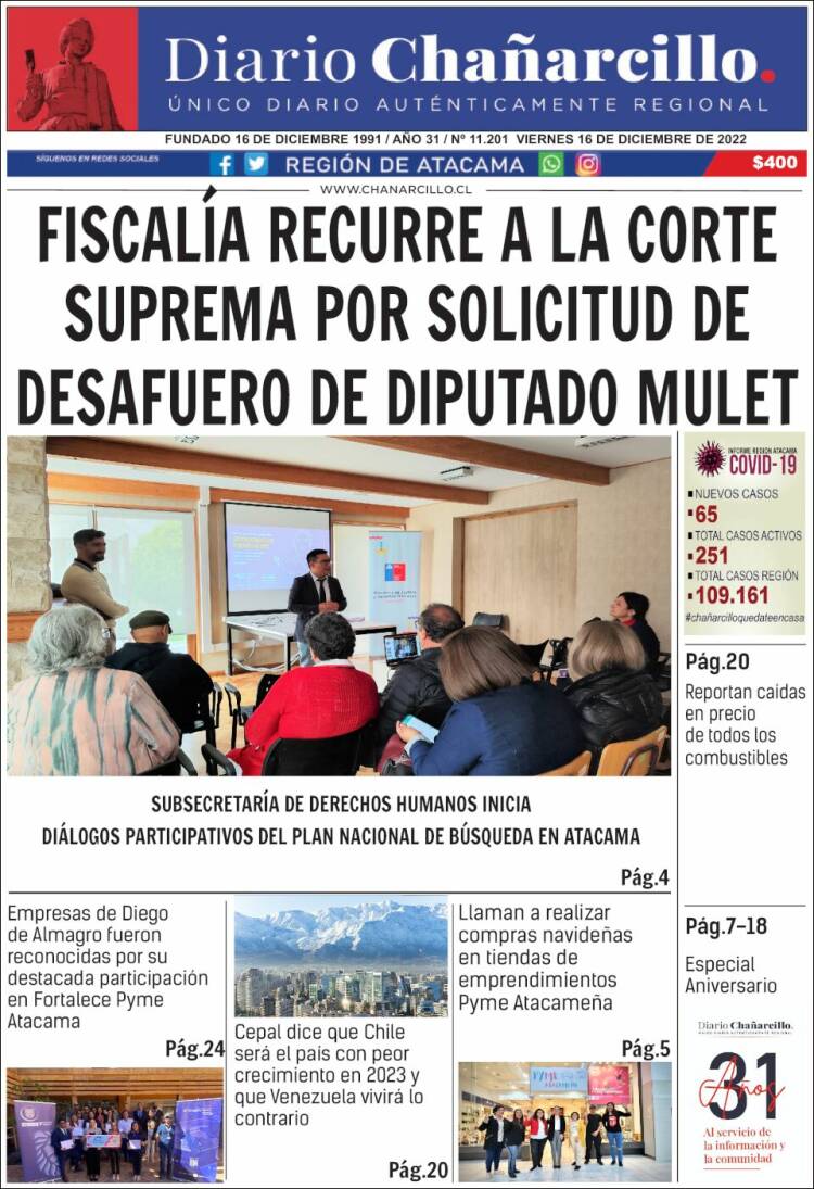 Portada de Diario Chañarcillo (Chile)