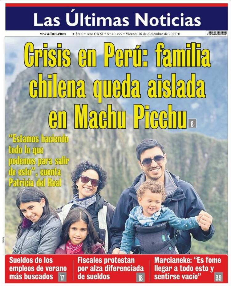 Portada de Las Últimas Noticias (Chile)