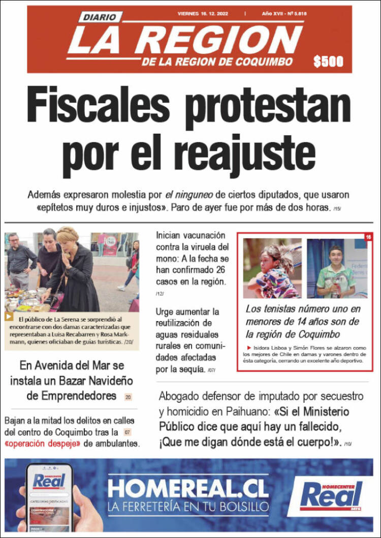 Portada de Diario La Región de Coquimbo (Chile)