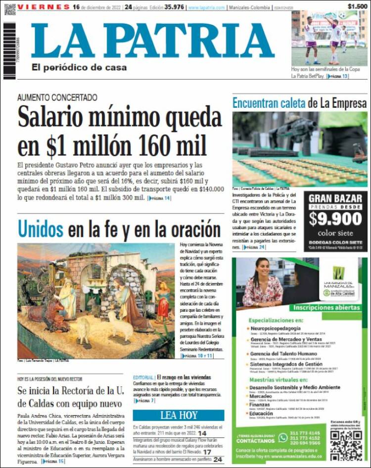 Portada de La Patria (Colombie)