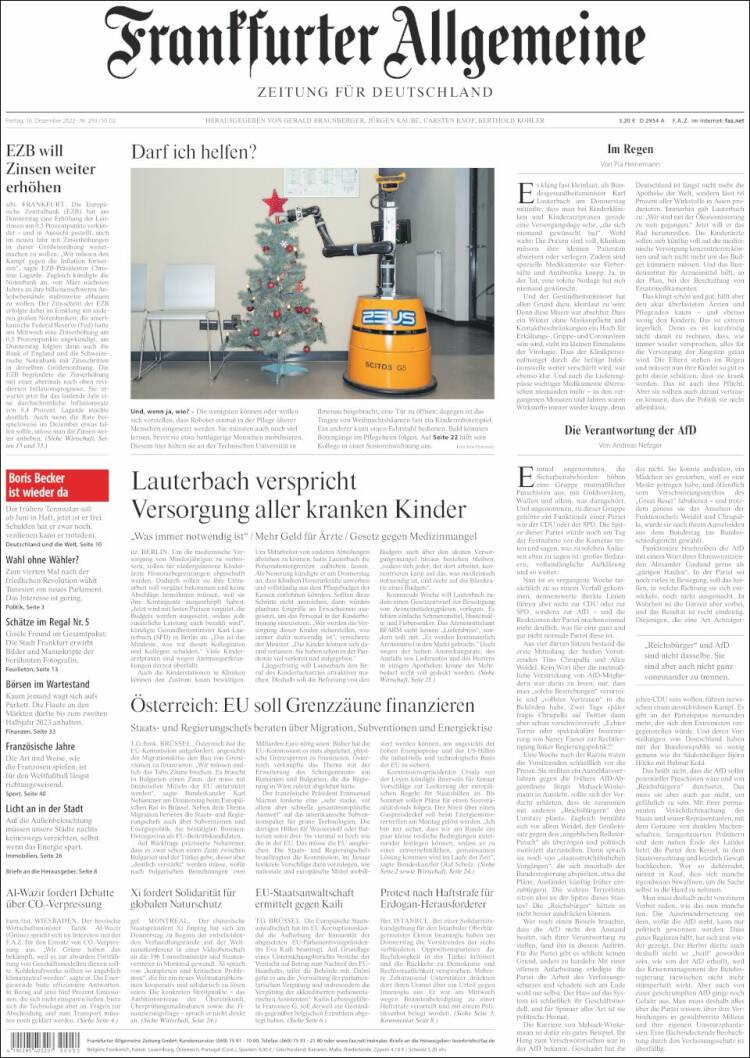Portada de Frankfurter Allgemeine (Alemania)