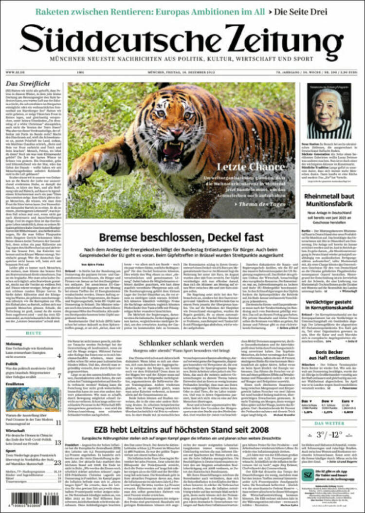 Portada de Sueddeutsche (Alemania)