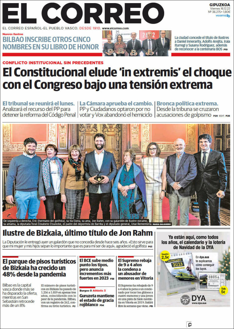 Portada de El Correo - Guipuzcoa (Espa&ntilde;a)