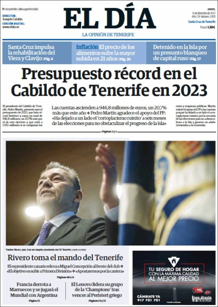 Portada de El Día (Espa&ntilde;a)