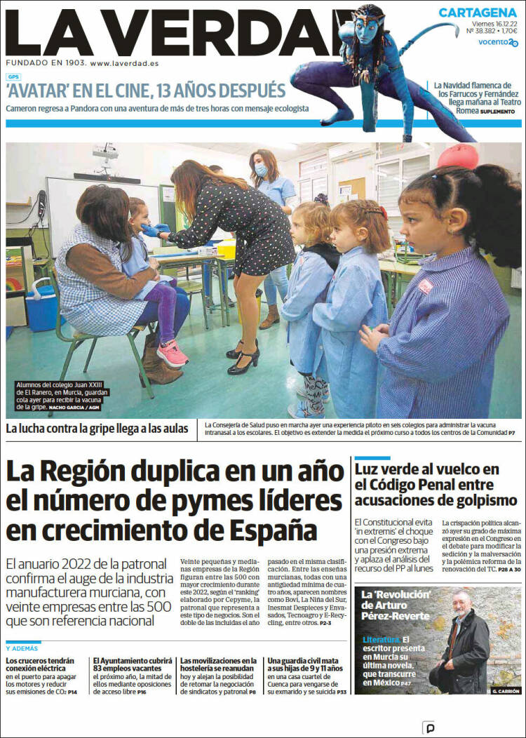 Portada de La Verdad de Cartagena (Espa&ntilde;a)