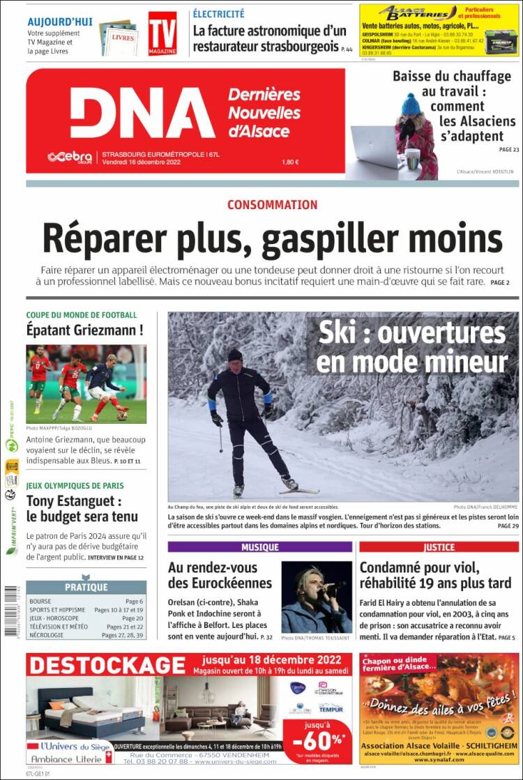 Portada de Les Dernières Nouvelles d'Alsace (France)