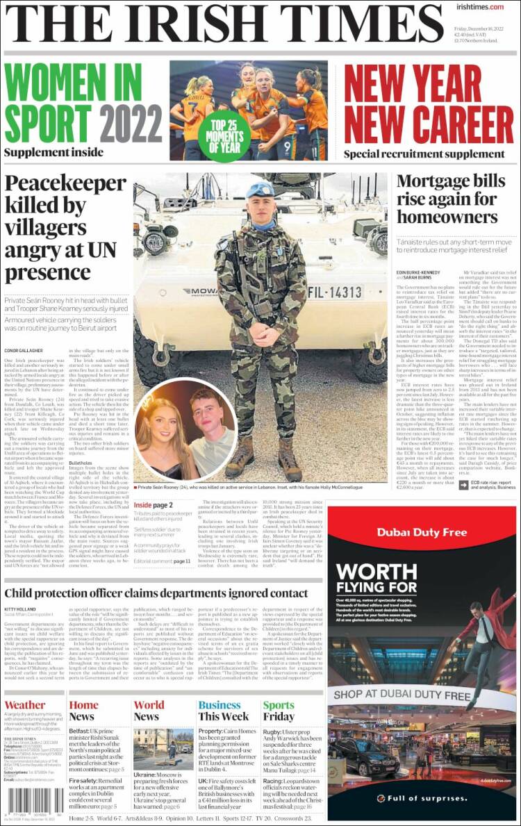 Portada de Irish Times (Irlanda)