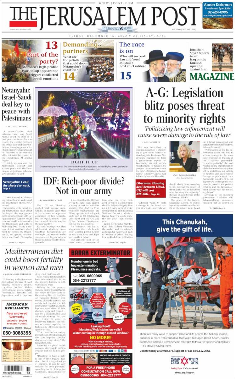 Portada de The Jerusalem Post (Israel)