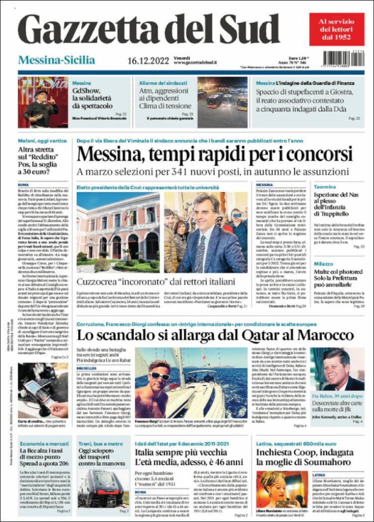 Portada de Gazzetta del Sud (Italia)