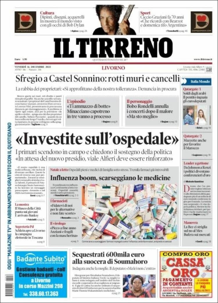 Portada de Il Tirreno (Italia)