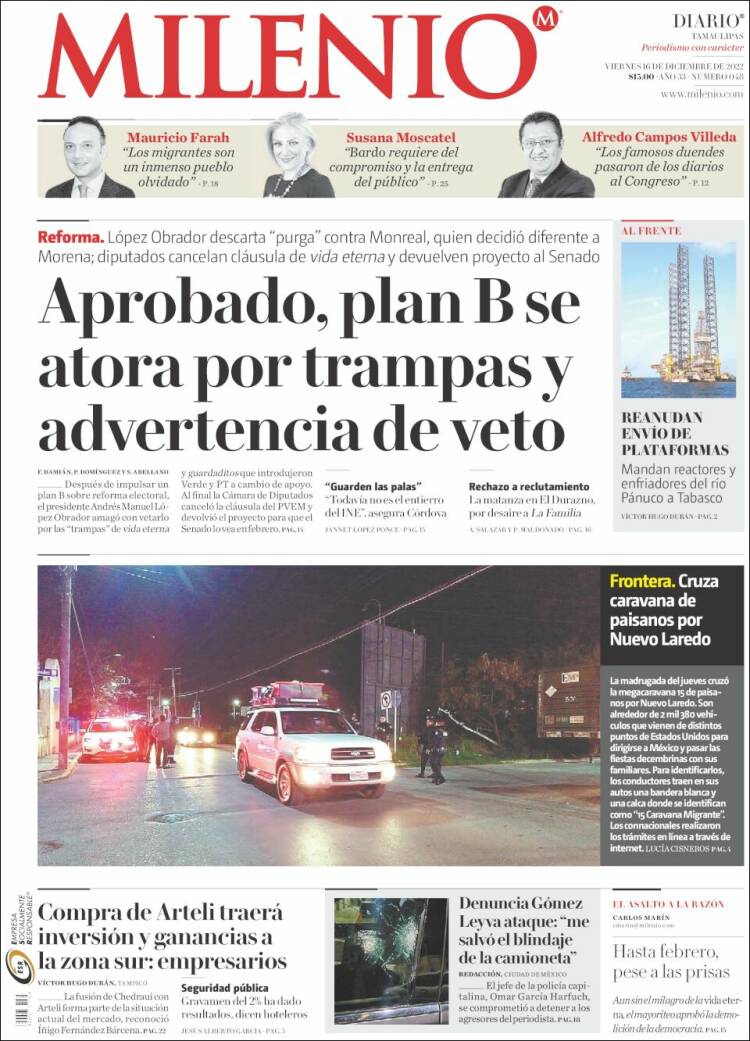 Portada de Milenio - Tamaulipas (México)