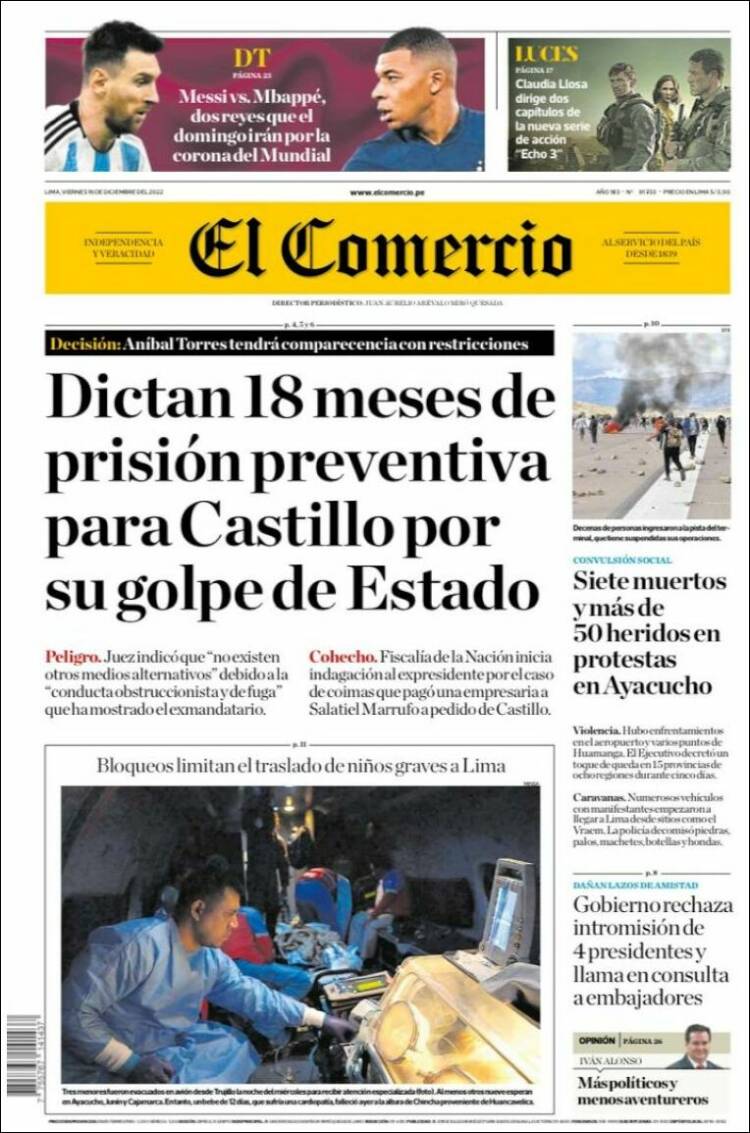 Portada de El Comercio (Per&uacute;)