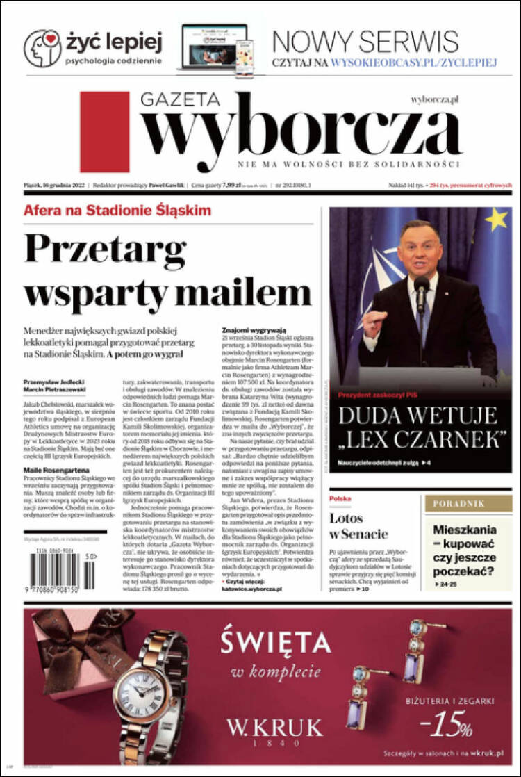 Portada de Gazeta Wyborcza (Polonia)