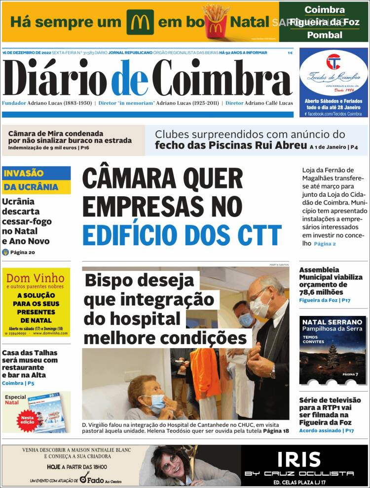 Portada de Diário de Coimbra (Portugal)