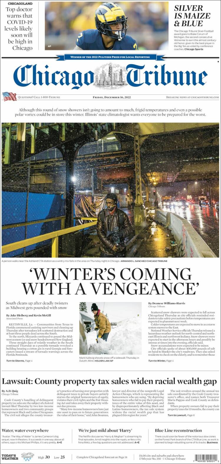 Portada de Chicago Tribune (USA)