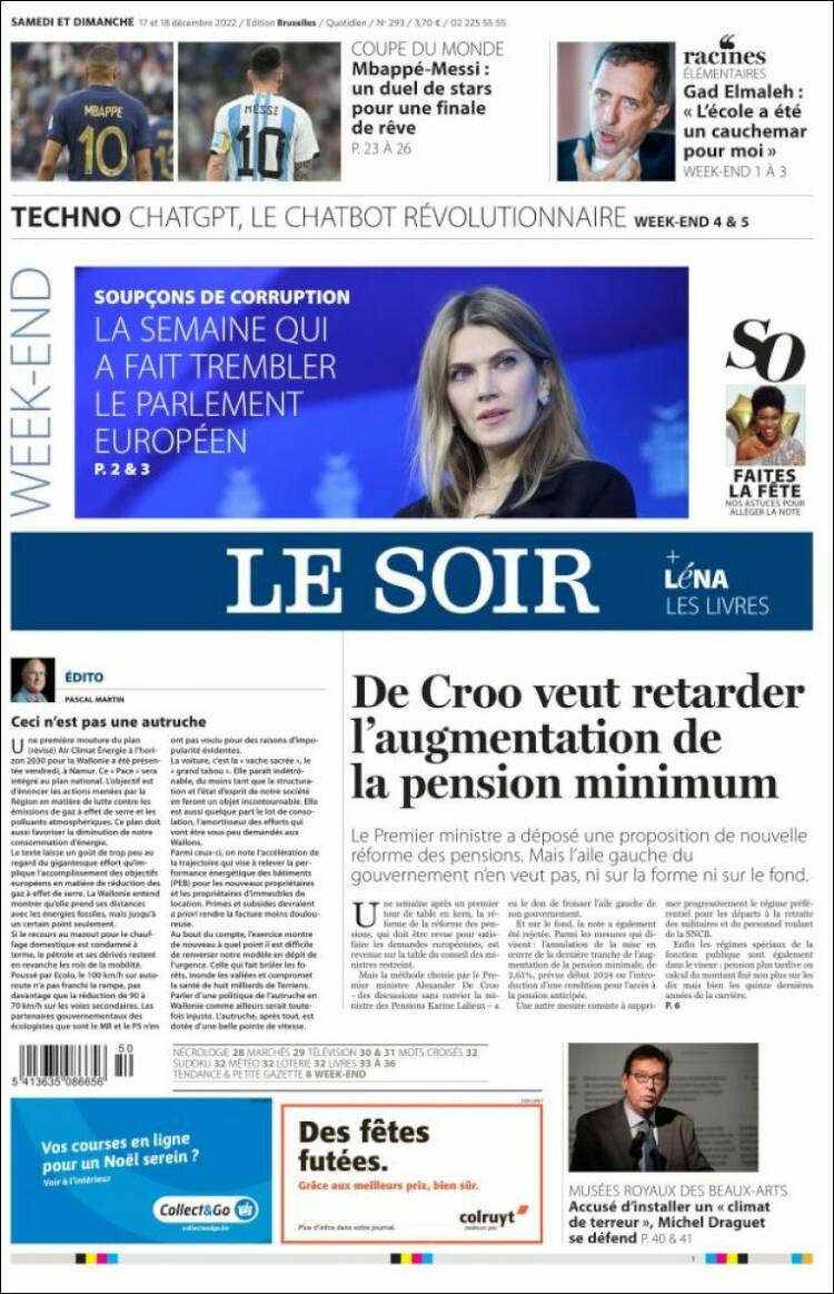 Portada de Le Soir (B&eacute;lgica)