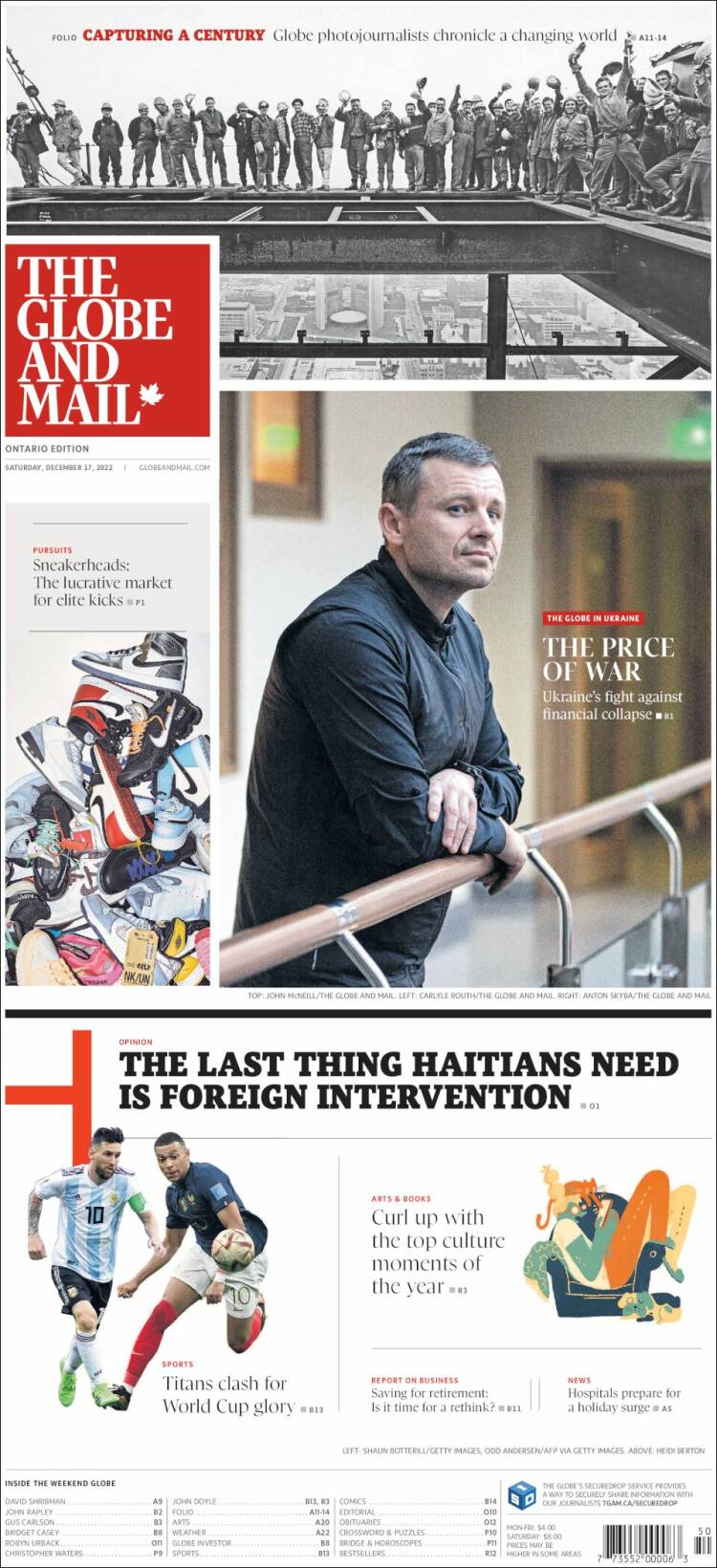 Portada de The Globe and Mail (Canadá)