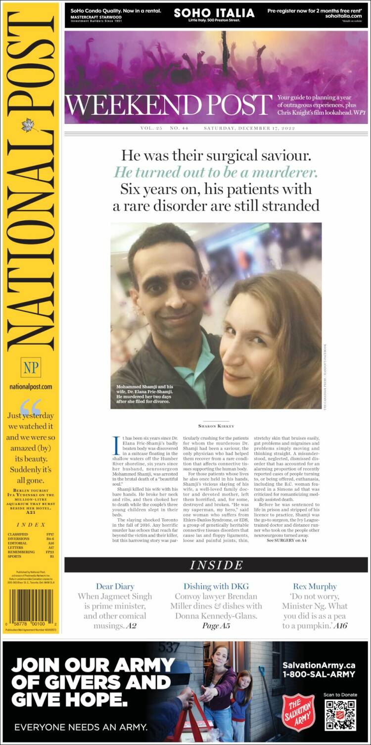 Portada de The National Post (Canadá)