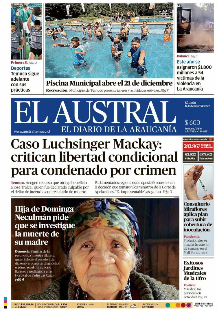 Portada de El Austral de Temuco (Chile)