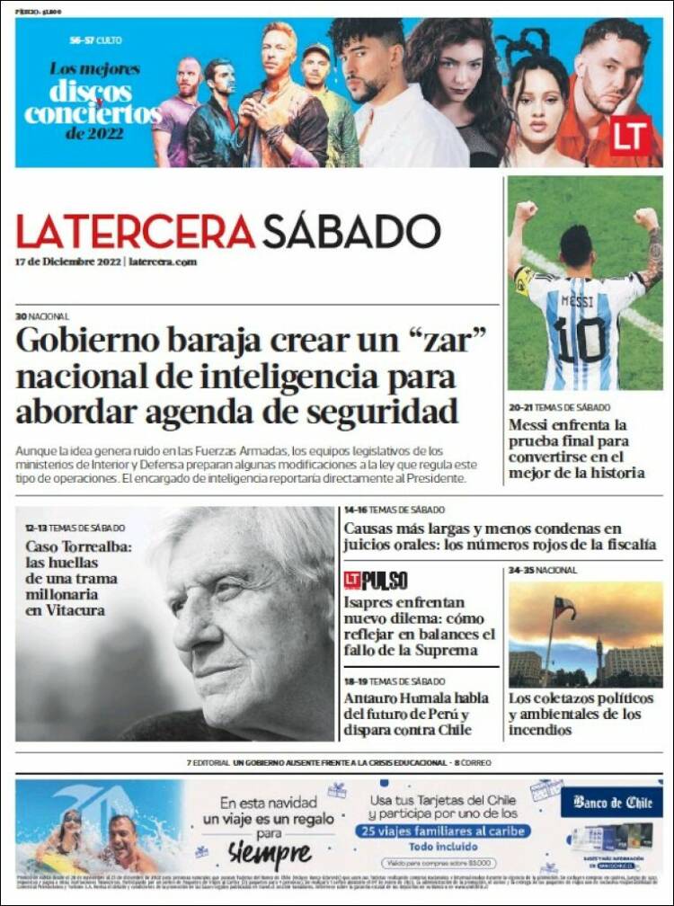 Portada de La Tercera (Chile)