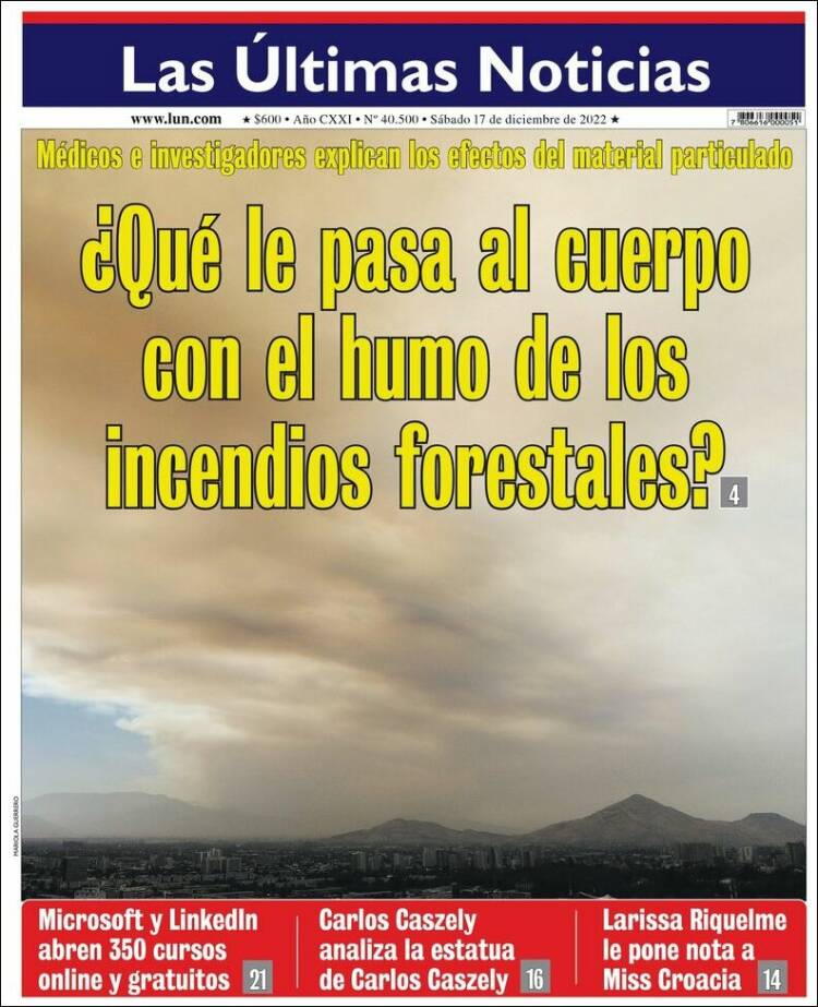 Portada de Las Últimas Noticias (Chile)