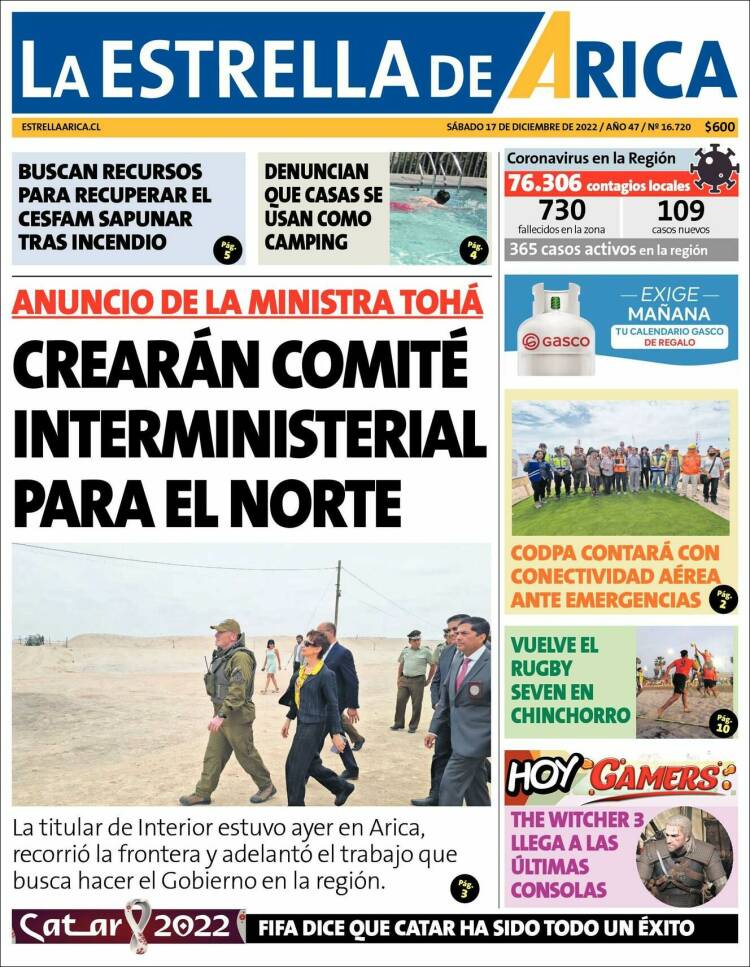 Portada de La Estrella de Arica (Chile)