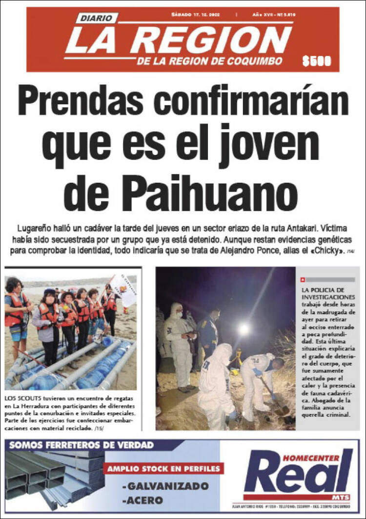 Portada de Diario La Región de Coquimbo (Chile)