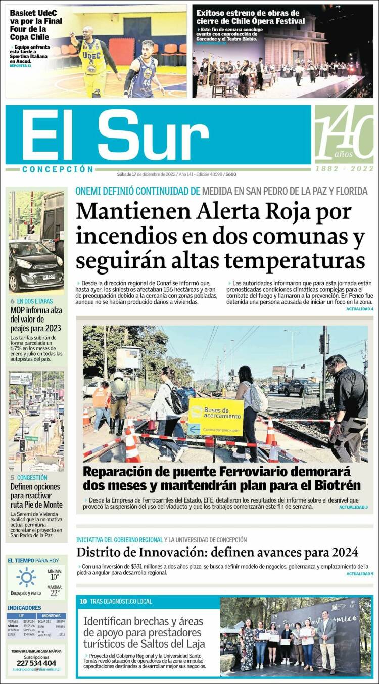 Portada de El Sur (Chile)