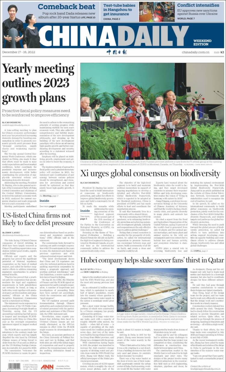 Portada de China Daily (China)