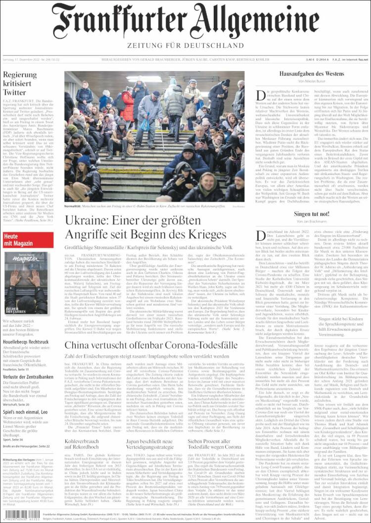 Portada de Frankfurter Allgemeine (Alemania)
