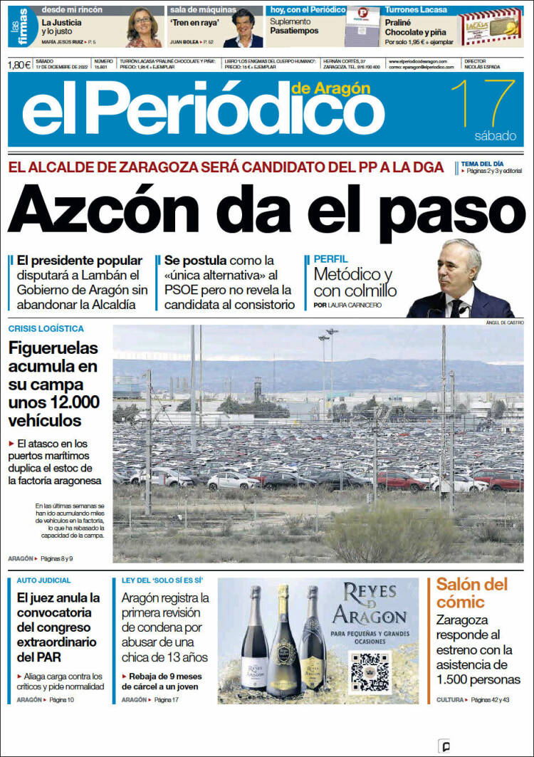 Portada de El Periódico de Aragón (España)