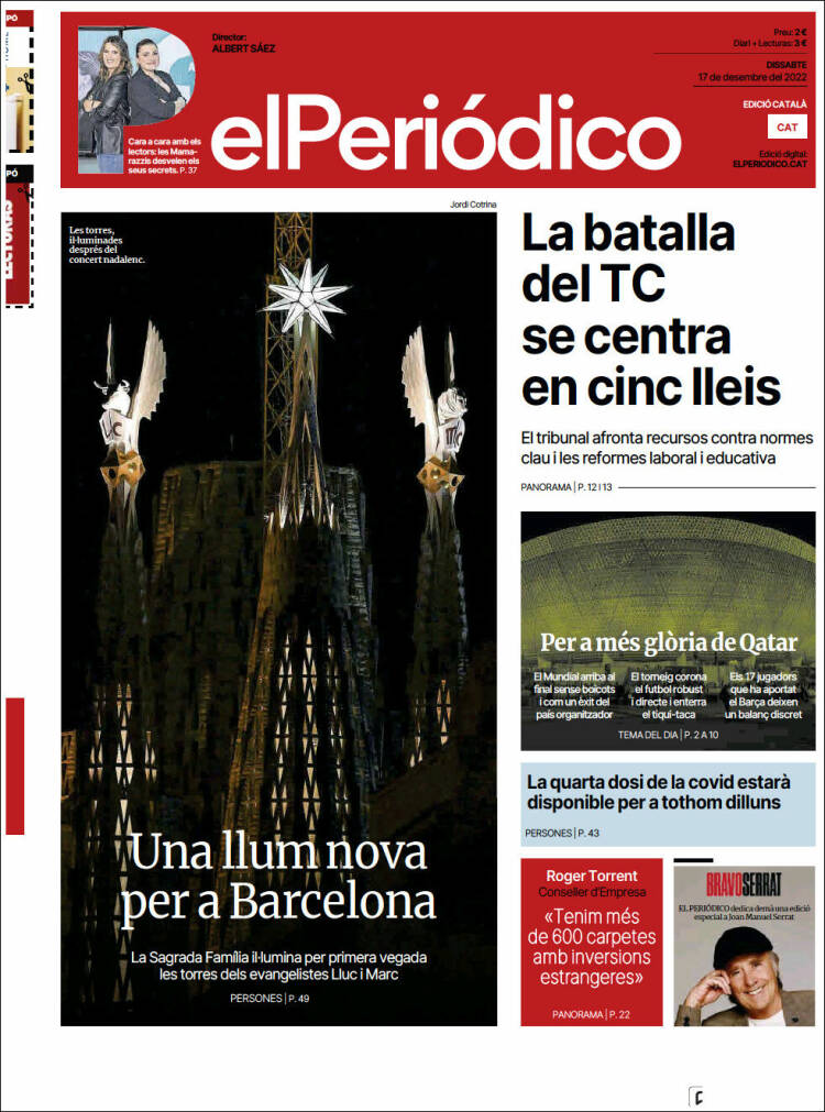 Portada de El Periódico de Catalunya (España)