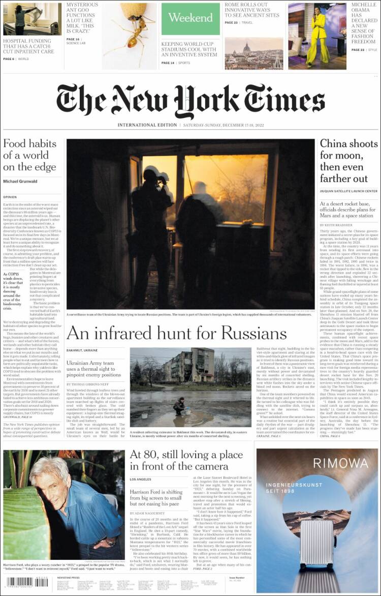 Portada de International New York Times (Europa)