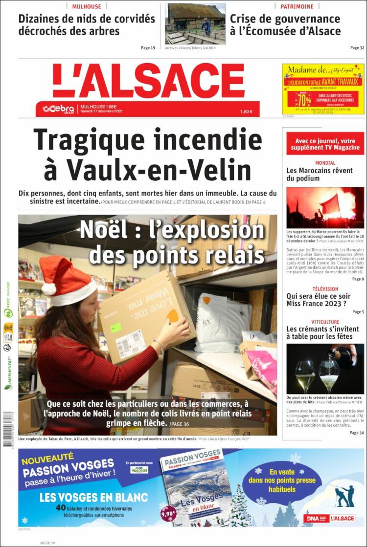 Portada de Journal L'Alsace (Francia)