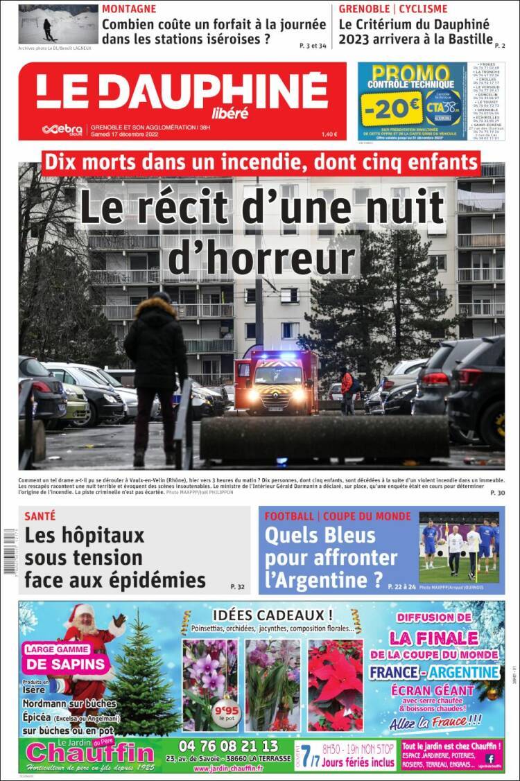 Portada de Le Dauphiné Libéré (Francia)