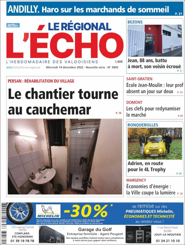 Portada de L'Echo de la Haute-Vienne (Francia)