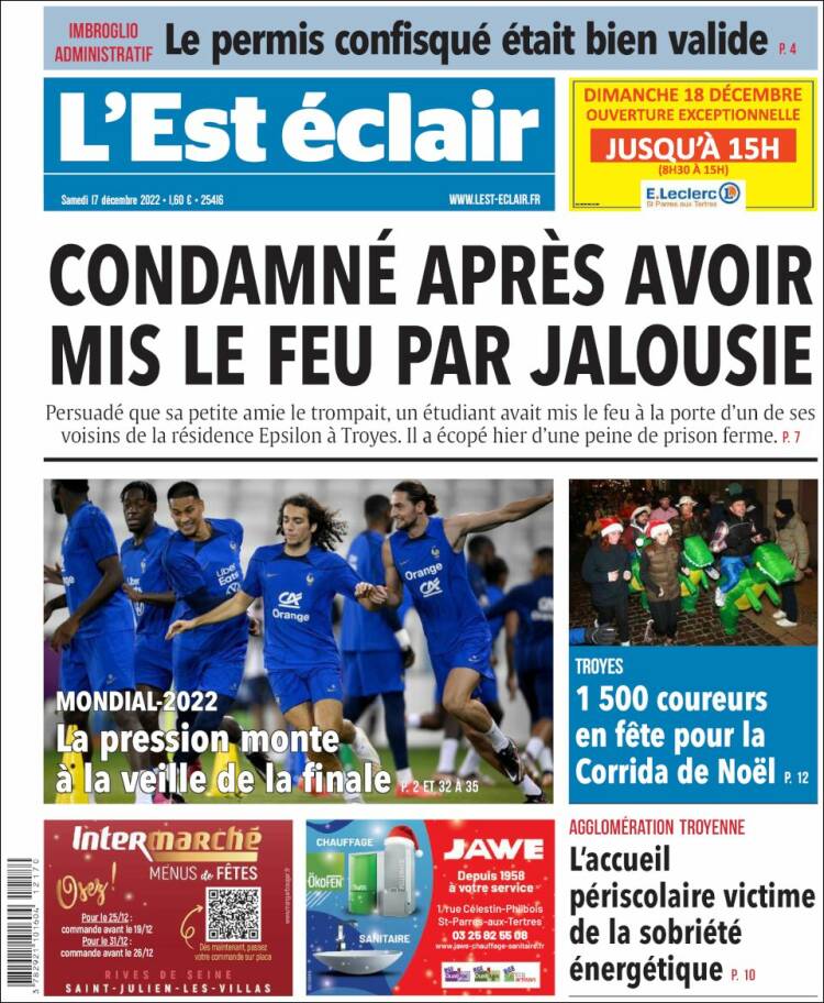 Portada de L'Est Eclair (Francia)