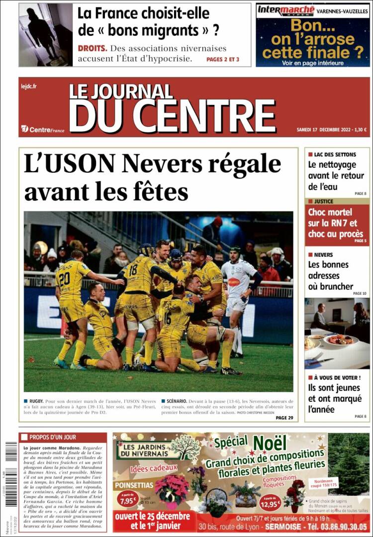 Portada de Le Journal du Centre (Francia)