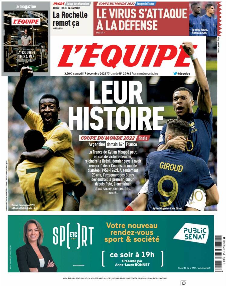 Portada de L'Equipe (Francia)