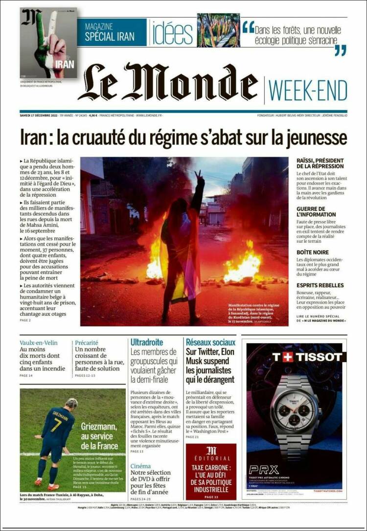 Portada de Le Monde (Francia)